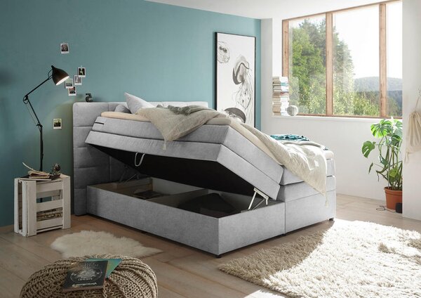 POSTELJA BOXSPRING 180 cm x 200 cm , tekstil srebrne barve