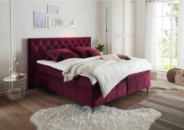 POSTELJA BOXSPRING 180 cm x 200 cm , tekstil, leseni material lila