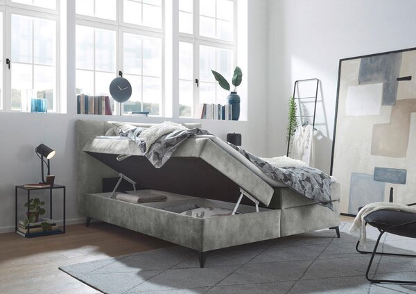 POSTELJA Z VZMETNICO 182 cm x 210 cm , tekstil, leseni material siva