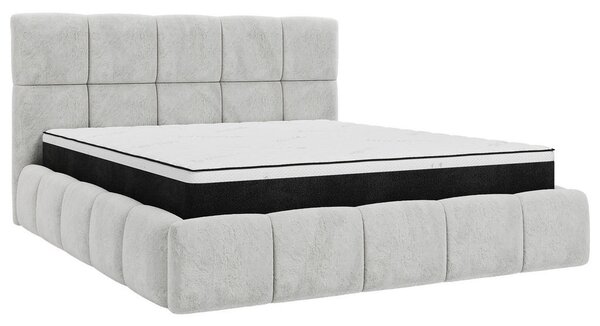 OBLAZINJENA POSTELJA 140 cm x 200 cm , les, tekstil, leseni material svetlo siva