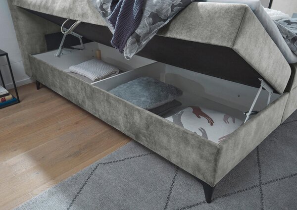 POSTELJA Z VZMETNICO 182 cm x 210 cm , tekstil, leseni material siva