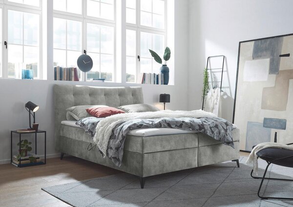POSTELJA Z VZMETNICO 182 cm x 210 cm , tekstil, leseni material siva