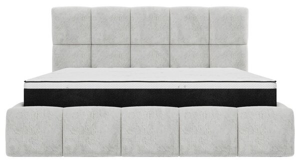 OBLAZINJENA POSTELJA 140 cm x 200 cm , les, tekstil, leseni material svetlo siva