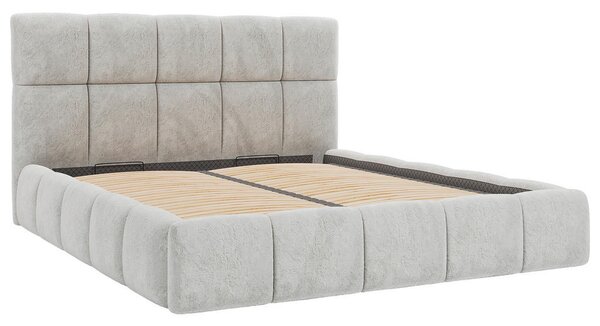 OBLAZINJENA POSTELJA 140 cm x 200 cm , les, tekstil, leseni material svetlo siva