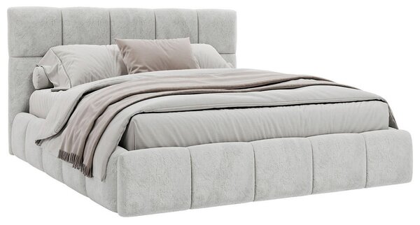 OBLAZINJENA POSTELJA 140 cm x 200 cm , les, tekstil, leseni material svetlo siva