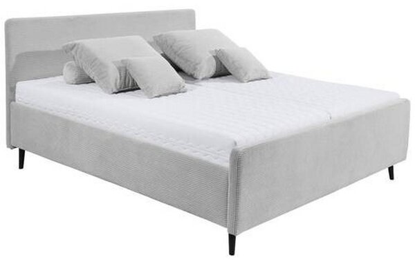 OBLAZINJENA POSTELJA 160 cm x 200 cm , tekstil, leseni material svetlo siva
