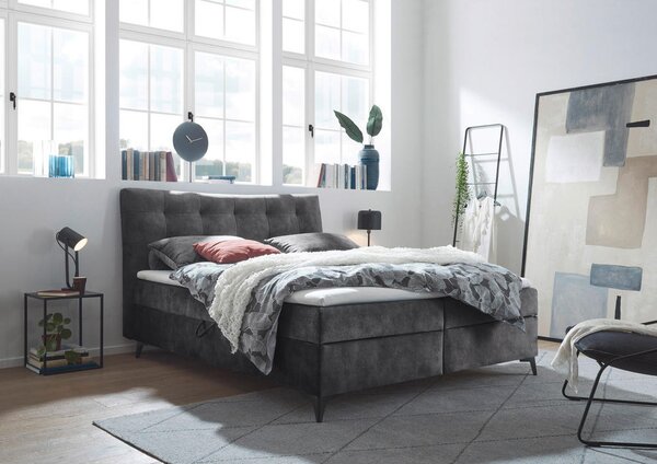 POSTELJA Z VZMETNICO 180 cm x 200 cm , leseni material, tekstil antracit