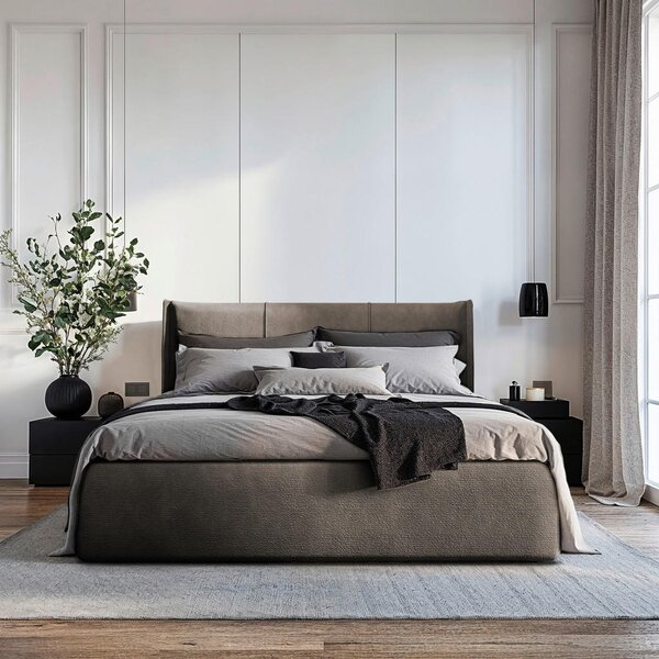 OBLAZINJENA POSTELJA 140 cm x 200 cm , les, tekstil, leseni material rjava