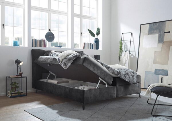 POSTELJA Z VZMETNICO 180 cm x 200 cm , leseni material, tekstil antracit