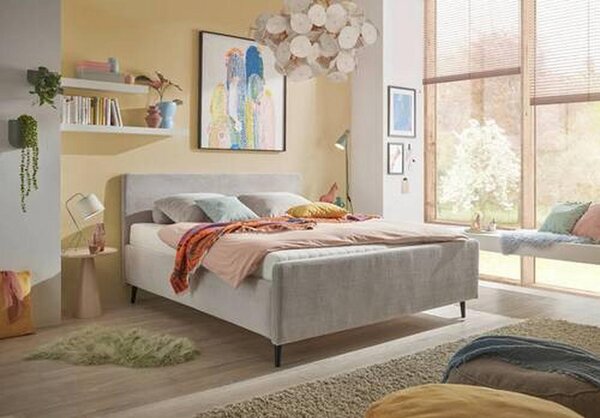OBLAZINJENA POSTELJA 160 cm x 200 cm , tekstil, leseni material svetlo siva