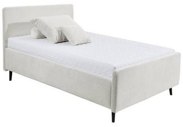 OBLAZINJENA POSTELJA 140 cm x 200 cm , tekstil, leseni material krem barve
