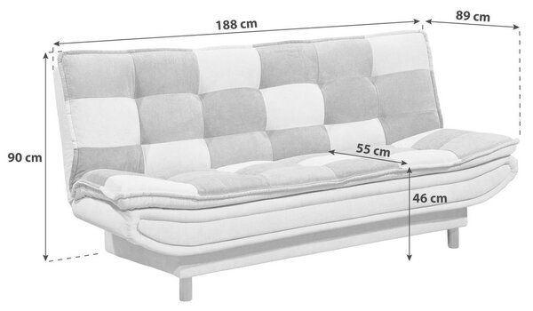 ZOFA S POSTELJNO FUNKCIJO, umazano rjava, barve gozdnih sadežev, temno siva tekstil, leseni material