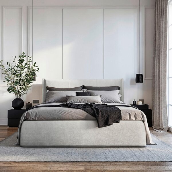 OBLAZINJENA POSTELJA 180 cm x 200 cm , les, tekstil, leseni material svetlo siva