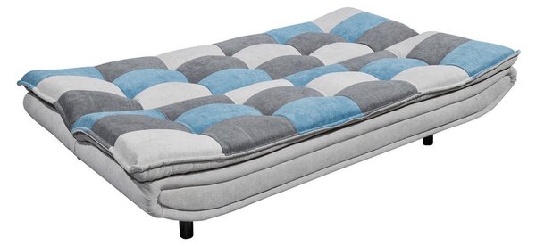 ZOFA S POSTELJNO FUNKCIJO, modra, srebrne barve, temno siva tekstil, leseni material