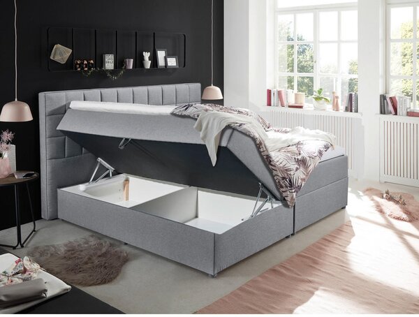 POSTELJA Z VZMETNICO 180 cm x 200 cm , tekstil, leseni material siva