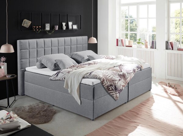 POSTELJA Z VZMETNICO 180 cm x 200 cm , tekstil, leseni material siva