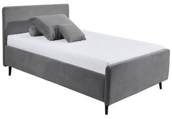 OBLAZINJENA POSTELJA 140 cm x 200 cm , tekstil, leseni material temno siva