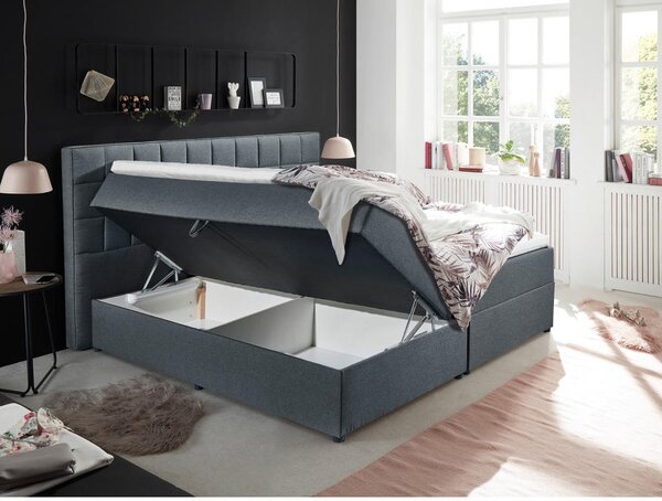 POSTELJA Z VZMETNICO 180 cm x 200 cm , tekstil, leseni material antracit