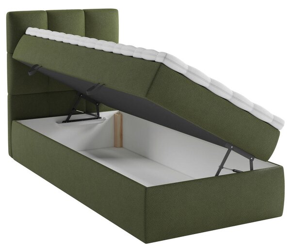 POSTELJA Z VZMETNICO 90 cm x 200 cm , les, tekstil, leseni material temno zelena