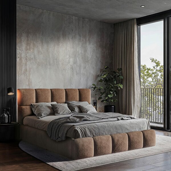 OBLAZINJENA POSTELJA 160 cm x 200 cm , les, tekstil, leseni material rjava