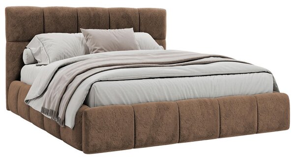 OBLAZINJENA POSTELJA 160 cm x 200 cm , les, tekstil, leseni material rjava