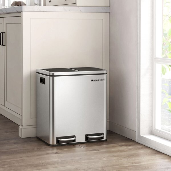 Koš za ločevanje odpadkov SORT 30l (2×15l), srebrna/črna SongmicsHome