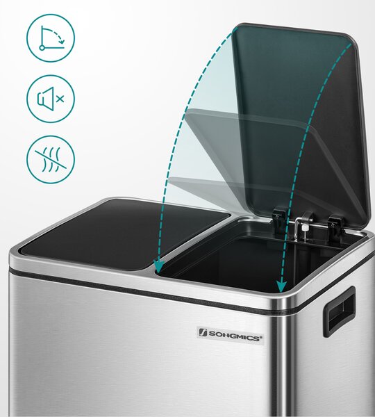 Koš za ločevanje odpadkov SORT 30l (2×15l), srebrna/črna SongmicsHome