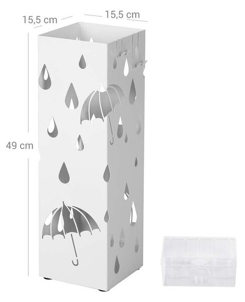 Kovový stojan na dáždniky UMBRELLA, 15,5x15,5x49cm, biela SongmicsHome