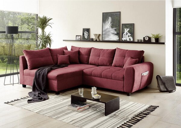ECKSOFA inkl. Hocker, mikrovelur barve gozdnih sadežev