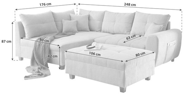 ECKSOFA inkl. Hocker, mikrovelur rumena