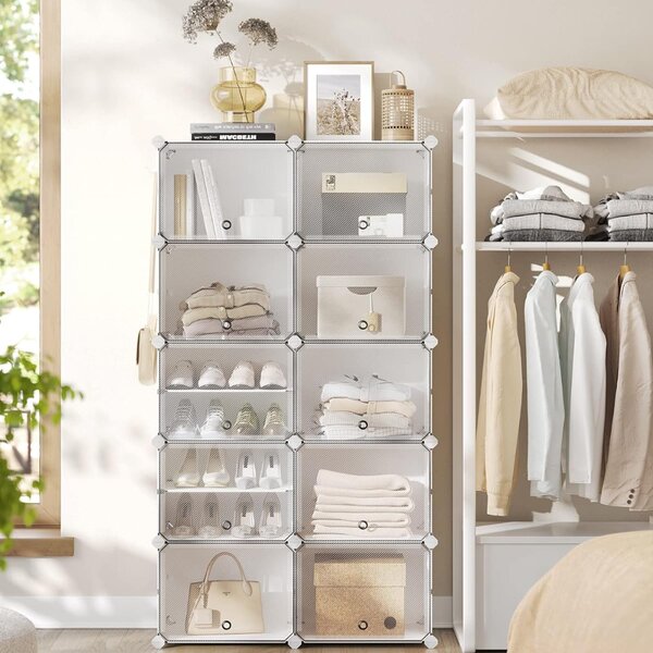 Organizator za čevlje KIMBERLY, 10 škatel, bela/prozorna SongmicsHome