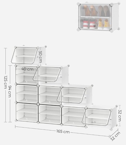 Organizator za čevlje KIMBERLY, 10 škatel, bela/prozorna SongmicsHome