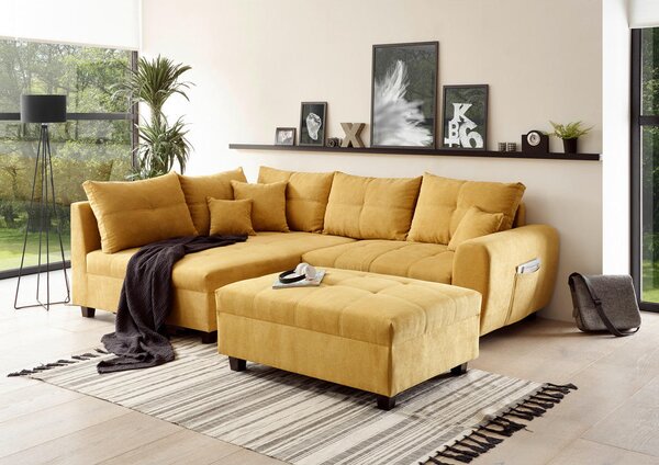 ECKSOFA inkl. Hocker, mikrovelur rumena