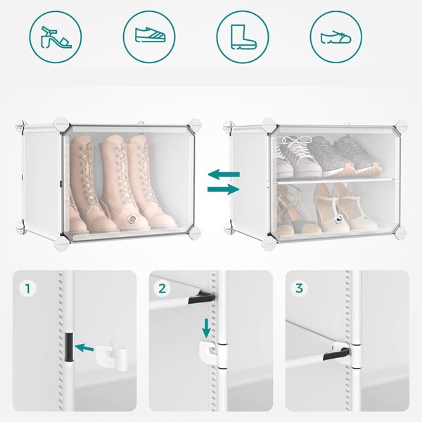 Organizator za čevlje KIMBERLY, 10 škatel, bela/prozorna SongmicsHome