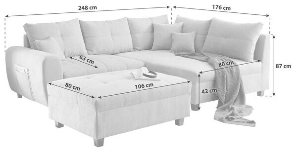 ECKSOFA inkl. Hocker, mikrovelur rumena