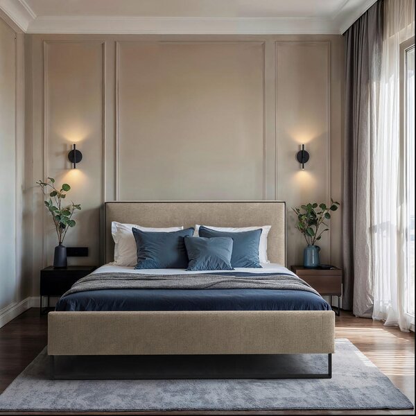 OBLAZINJENA POSTELJA 140 cm x 200 cm , les, tekstil, leseni material rjava