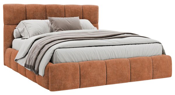 OBLAZINJENA POSTELJA 140 cm x 200 cm , les, tekstil, leseni material opečnato rjava