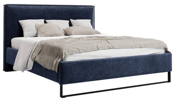 OBLAZINJENA POSTELJA 180 cm x 200 cm , les, tekstil, leseni material temno modra