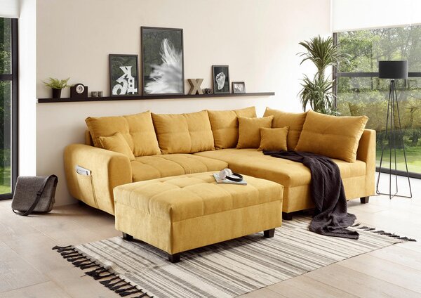 ECKSOFA inkl. Hocker, mikrovelur rumena