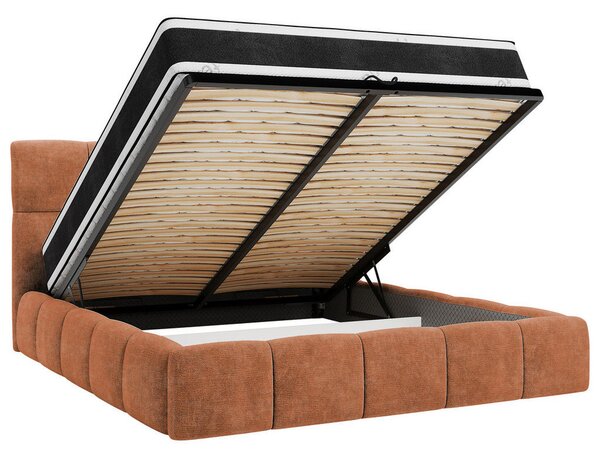 OBLAZINJENA POSTELJA 140 cm x 200 cm , les, tekstil, leseni material opečnato rjava