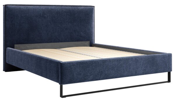 OBLAZINJENA POSTELJA 180 cm x 200 cm , les, tekstil, leseni material temno modra