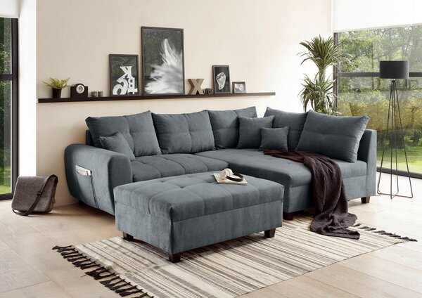 ECKSOFA inkl. Hocker, mikrovelur antracit