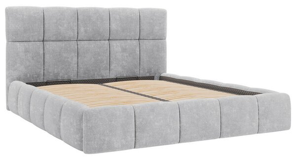 OBLAZINJENA POSTELJA 140 cm x 200 cm , les, tekstil, leseni material svetlo siva