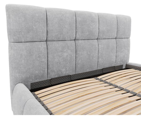 OBLAZINJENA POSTELJA 140 cm x 200 cm , les, tekstil, leseni material svetlo siva
