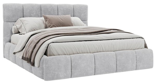OBLAZINJENA POSTELJA 140 cm x 200 cm , les, tekstil, leseni material svetlo siva