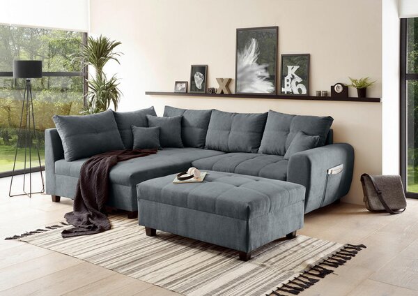 ECKSOFA inkl. Hocker, mikrovelur antracit