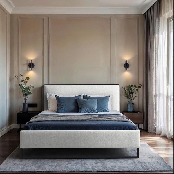 OBLAZINJENA POSTELJA 140 cm x 200 cm , les, tekstil, leseni material naravne barve