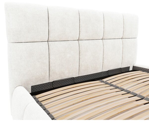 OBLAZINJENA POSTELJA 140 cm x 200 cm , les, tekstil, leseni material naravne barve