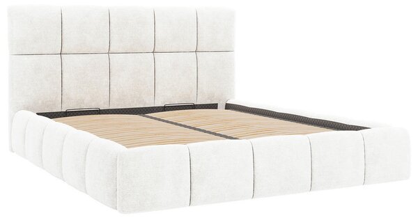 OBLAZINJENA POSTELJA 140 cm x 200 cm , les, tekstil, leseni material naravne barve
