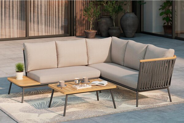LOUNGE GARNITURA tekstilno pletivo, tkanina tikovina masivno aluminij